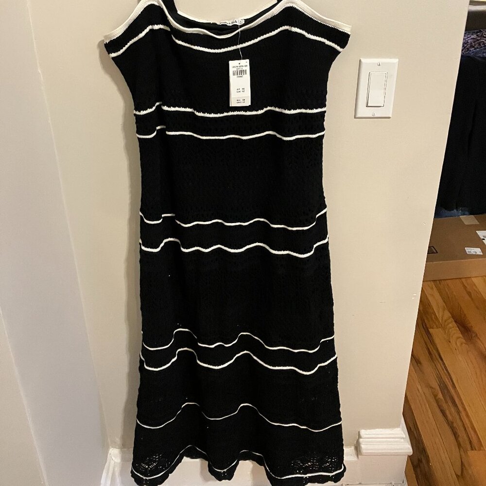 Abercrombie and Fitch Black with White Stripes Crochet Midi Dress with Straps XL